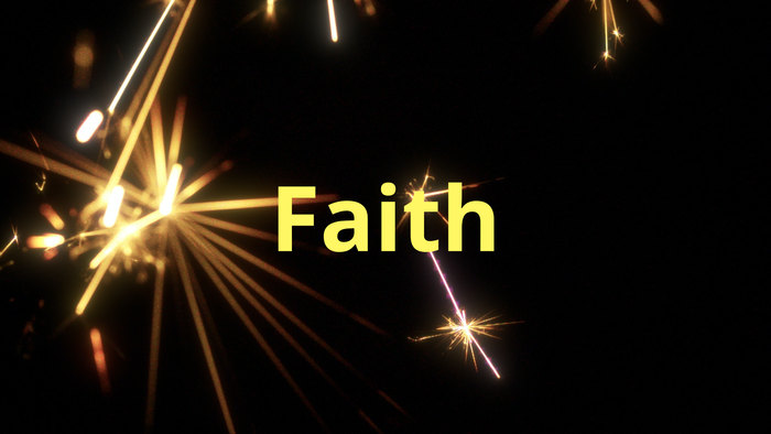 Bright sparks radiate around the word 