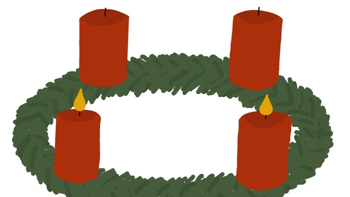 Ein Plakat mit einem Adventskranz, das den Gottesdienst in der Paul-Gerhardt-Kirche am 7.12.25 ankündigt