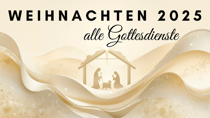 Weihnachten 2025 mit einer Krippe im Design mit goldener Schleifenoptik.