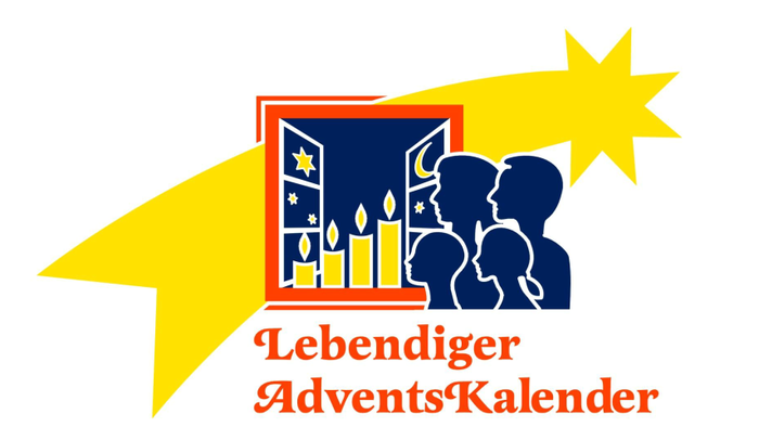 Familie versammelt um ein Fenster mit Kerzen, als Symbol für einen Adventskalender.