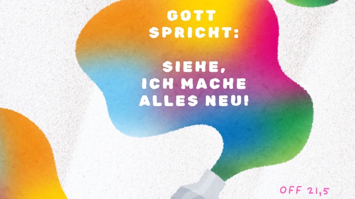 bunte Farbe fließt aus einer Tube. Die Jahreslosung 2026 ist darauf geschrieben: 