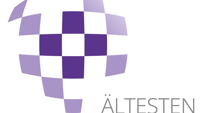 Das Logo von "Ältesten Wahl" mit einem geometrischen Design in Lila und Grau