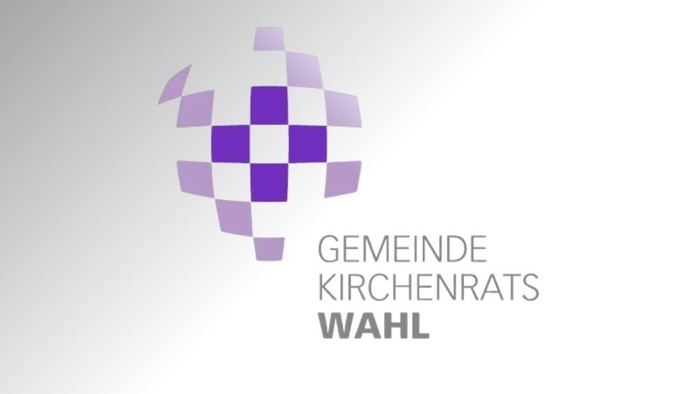 Lila Karos kreisförmig als Kugel, daneben Text 'Gemeindekirchenratswahl'