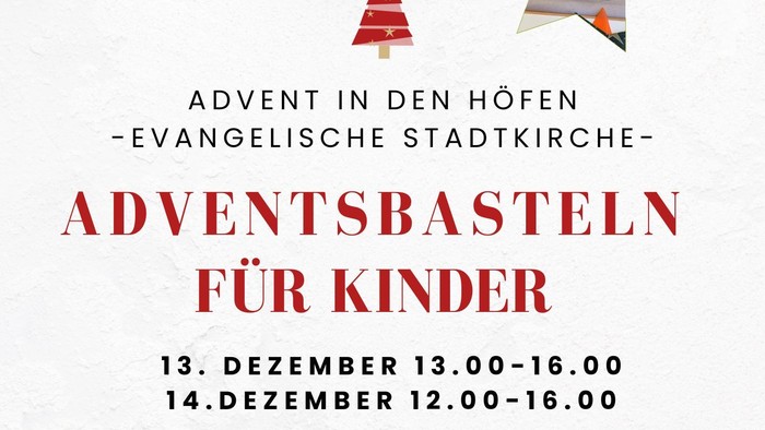 Plakat für einen Adventsmarkt mit Kinderaktivitäten und Veranstaltungsdetails