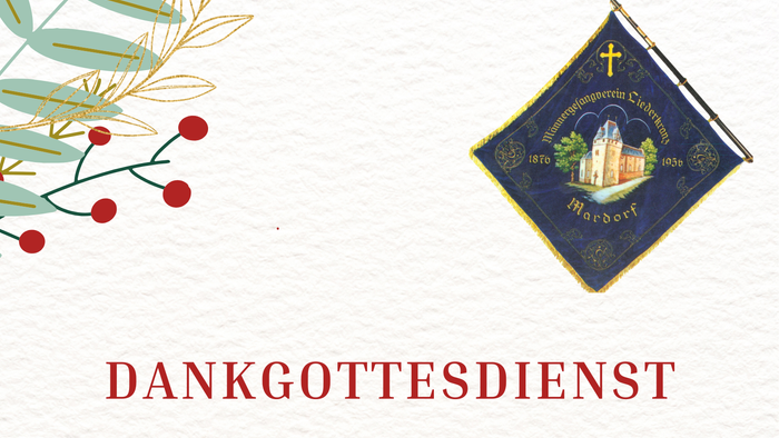 Plakat für den **Dankgottesdienst** am **4. Januar 2026** – mit einem religiösen Gottesdienst, Chorauftritten und einer historischen Medaille.