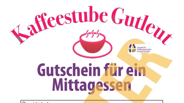 Kaffeestube Gutschein für ein Mittagessen, ausfüllbares Formular mit Feldern für Namen, Datum, Gültigkeit und Unterschrift
