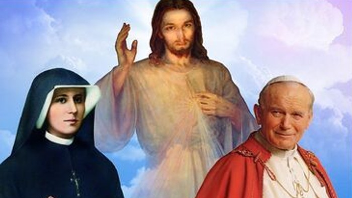 Plakat für religiösen Rückzug mit Heiligen und Papst, Daten und Details