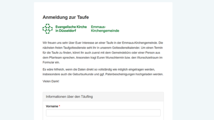 Webseite mit einem Formular zur Bewerbung für ein Ausbildungsprogramm.