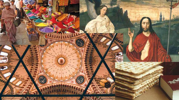 Religiöse Feiertage 2025: Kalender mit wichtigen Daten und Symbolen verschiedener Religionen.