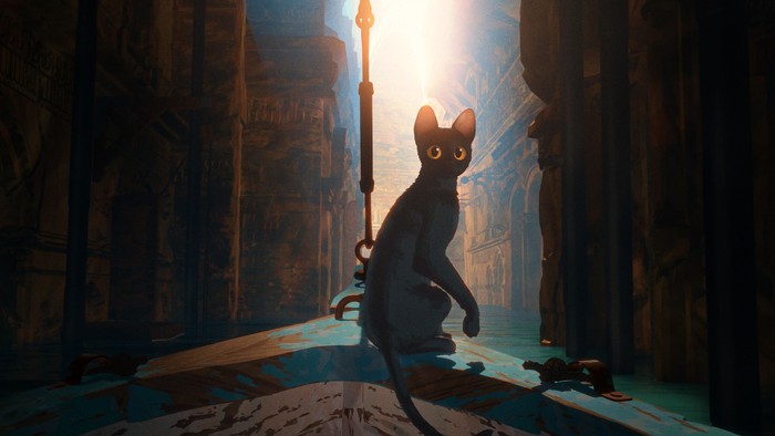 In „Flow“ geht es unter anderem um eine schwarze Katze, die sich mit anderen Tieren auf einem Segelboot vor einer alles überschwemmenden Flut in Sicherheit bringen kann.