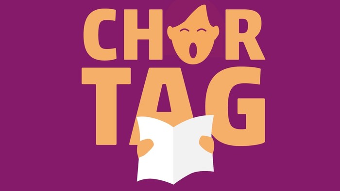 Grafik abstrakte singende Gesichter, Text Chortag