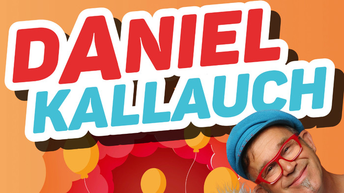 Familienfreundliches Musikshow-Plakat mit dem Entertainer Daniel Kallauch und einer Handpuppe, geplant für den 30. Januar 2026.