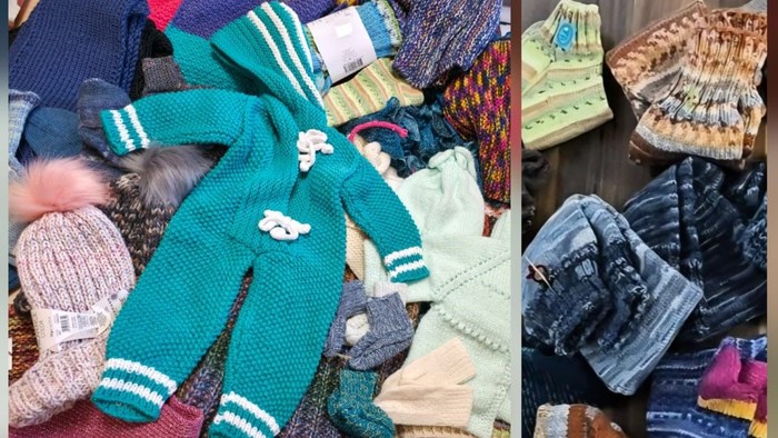 Collage von Bildern mit gestrickter Kleidung