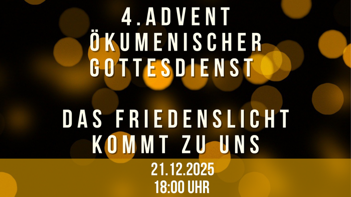 Plakat für einen ökumenischen Adventsgottesdienst mit dem Titel *„Das Friedenslicht kommt zu uns“* am 21. Dezember 2025, mit einer Kerze.