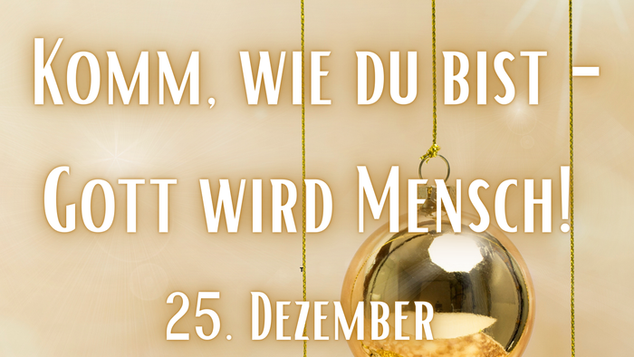 Weihnachtsmesse-Plakat mit deutschem Text und festlichen Verzierungen, das verschiedene Orte und Zeiten für den 25. Dezember auflistet.