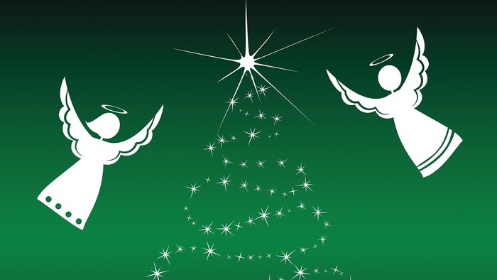 To angler med halovede omgivet af stjerner på en grøn baggrund