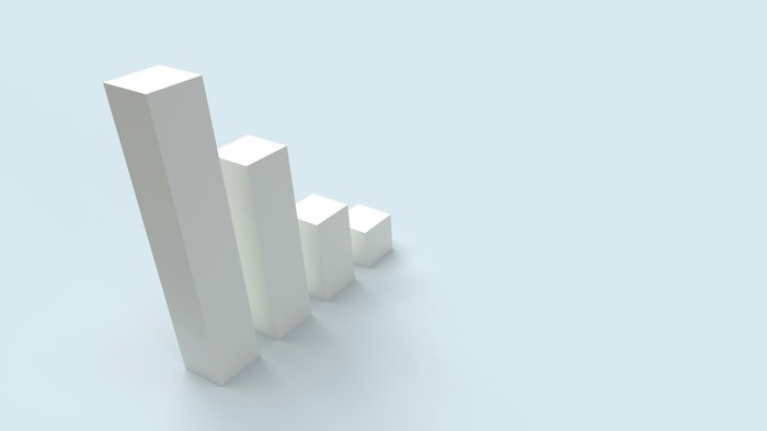 Drei weiße Quader in abnehmender Größe nebeneinander.