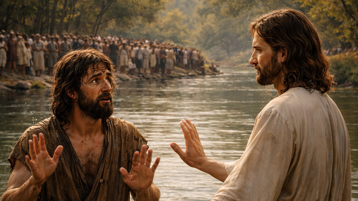 Jesus und Johannes bei der Taufe im Jordan