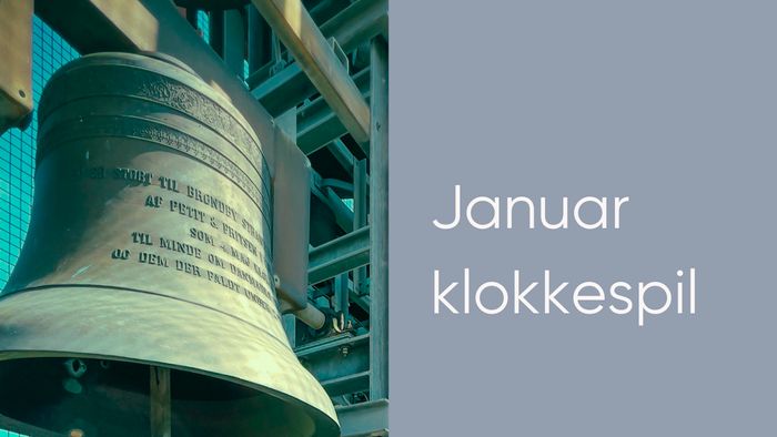 En klokkespilsplan for januar med tidspunkter og salmer på dansk.