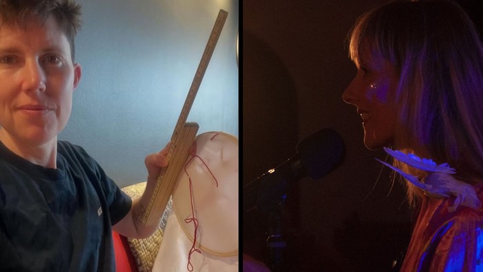 Collage med to optrædende kvinder