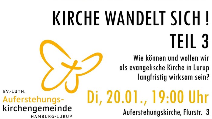 Schmetterling-Logo und Text Gemeinde-Workshop, Kirche wandelt sich! Teil 3