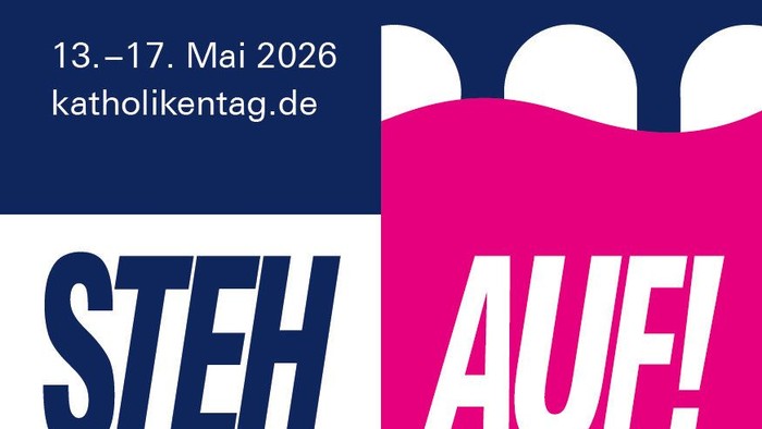 Plakat zum Katholikentag in Würzburg mit Mutmach-Aufruf, Termine: 13.–17. Mai 2026, sowie Website-Informationen.
