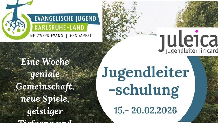 „Eine Werbung für eine Jugendleiter-Ausbildungsveranstaltung mit Gemeinschaft, Spielen und wertvollen Inhalten vom 15. bis 20. Februar 2026.“