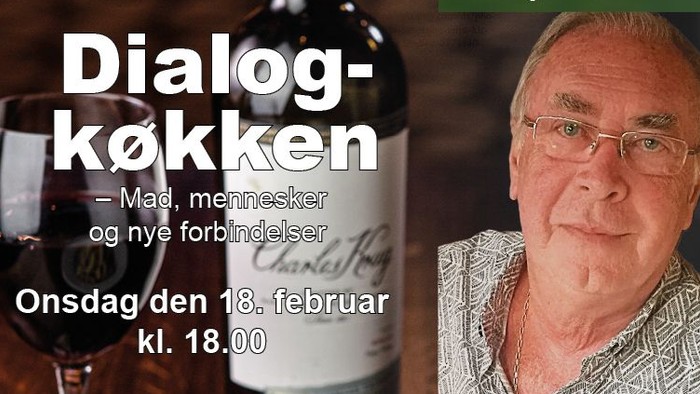 Plakat til en dansk-italiensk kulinarisk dialog med Bruno Gamberini, inklusive vinsmagning og madsmagning den 18. februar.
