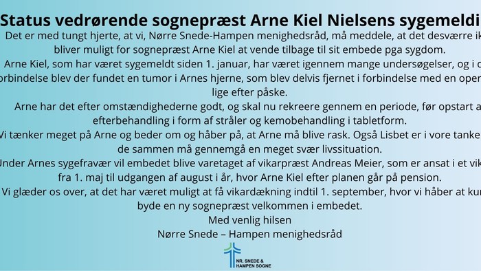 Meddelelse om en kirkelig præsts sygeorlov og kommende pensioneringsplaner.