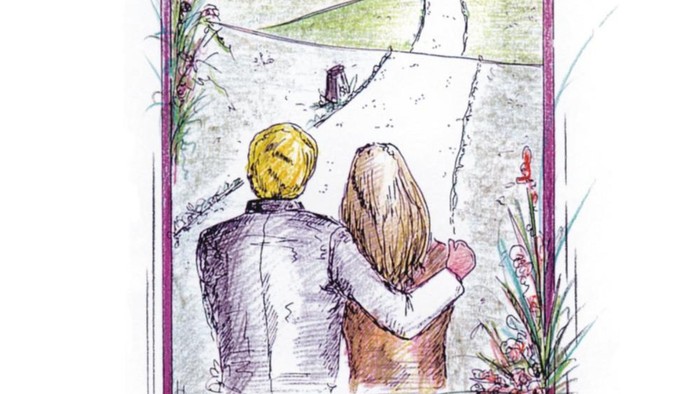 Einladungskarte zur Hochzeitsfeier und Valentinstagsandacht am 14. Februar 2026 in der Kirche St. Peter und Paul.