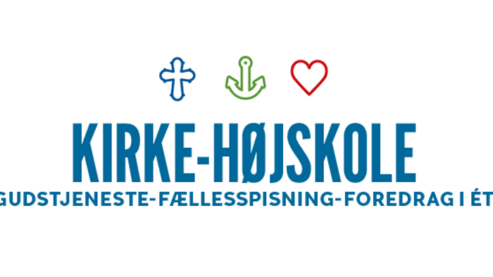 Logo til Kirke-Højskole med symboler på tro, fællesskab og gudstjeneste med taglinjen *