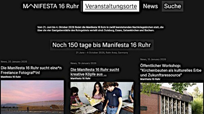 Startseite der Internetpräsenz der Biennale Manifesta 16