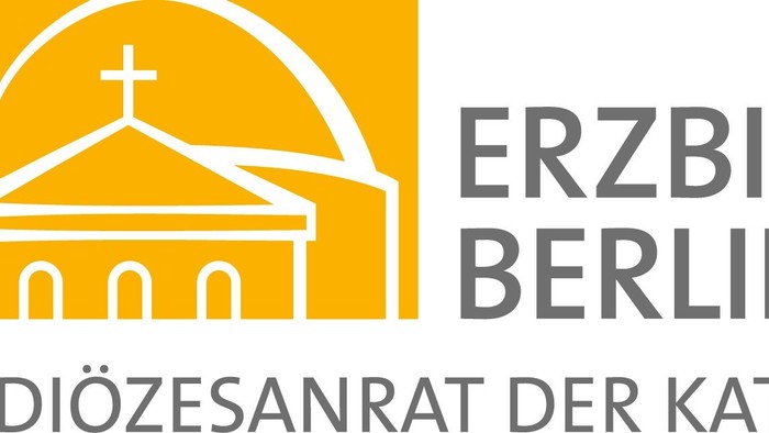 Das Logo der Erzdiözese Berlin mit einem Kirchengebäude und Text in Deutsch