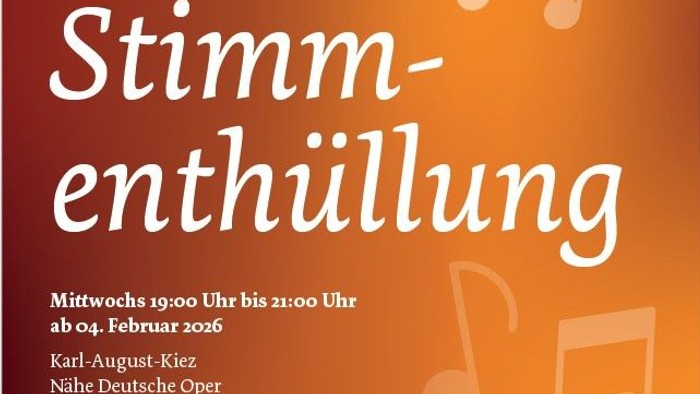 **Einladung zum Stimm-Workshop**

Entdecken Sie Ihre Stimme bei unserer **Stimm-Enthüllungssession** am **4. Februar 2026** in der **Deutschen Oper**.

Wir freuen uns auf Ihre Teilnahme!