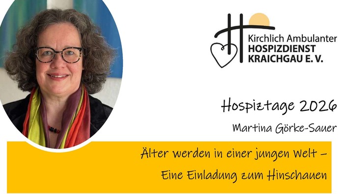 Plakat für einen Vortrag von Martina Görke-Sauer zum Thema „Altern in einer jugendlichen Welt“, geplant für den 25. März 2026.