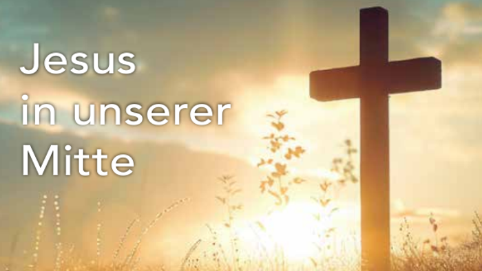 Lutherische Kirchenbroschüre mit dem Motto *„Jesus in unserer Mitte“* – mit Kreuzsymbolik und Gemeinschaftsnamen
