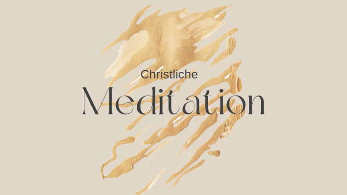 Goldene Pinselstriche auf beifgem Grund - Schrift "christliche Meditation"