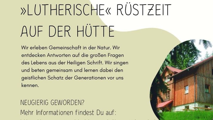 Plakat für einen lutherischen Retreat für junge Männer – Einladung zu Gemeinschaft und geistlicher Besinnung in der Natur vom 30. März bis 1. April.