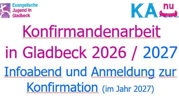 Informationsplakat zu den Vorbereitungsveranstaltungen und Anmeldungen für die Firmung 2026/2027 in Gladbeck, Deutschland.