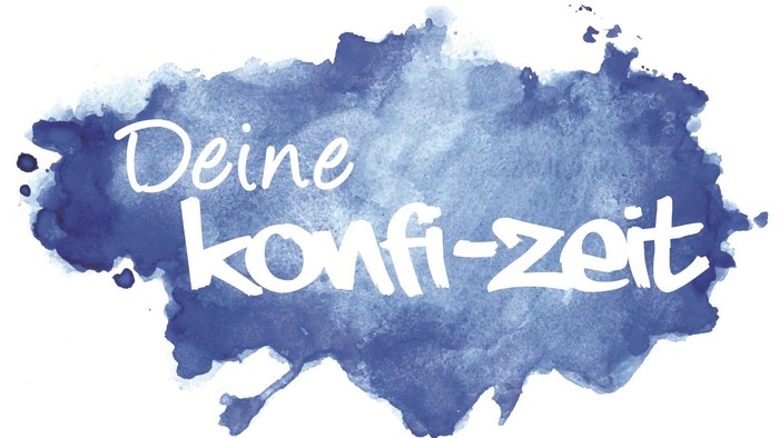 Blauer Farbklecks mit weißem Schriftzug