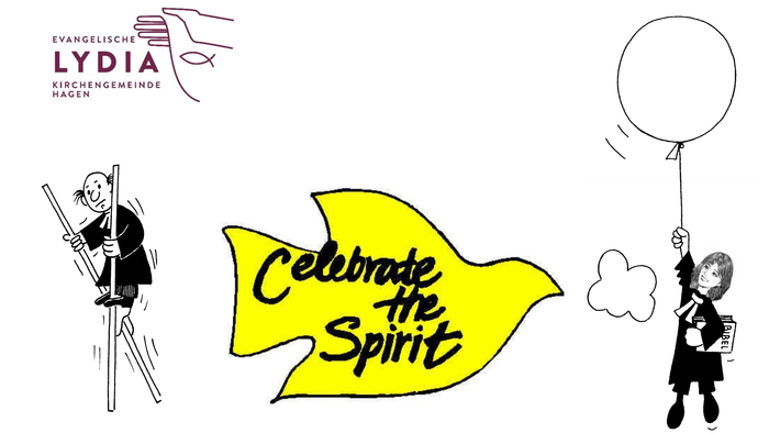 Pfarrer auf Stelzen und Pfarrerin am Ballon