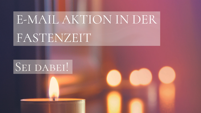 Werbesujet für eine E-Mail-Kampagne in der Fastenzeit mit einer brennenden Kerze und einem Geistlichen, das zur Teilnahme einlädt.
