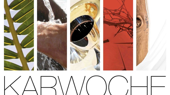 Das Bild zeigt verschiedene Naturmotive und das Wort "KARWOCHE"