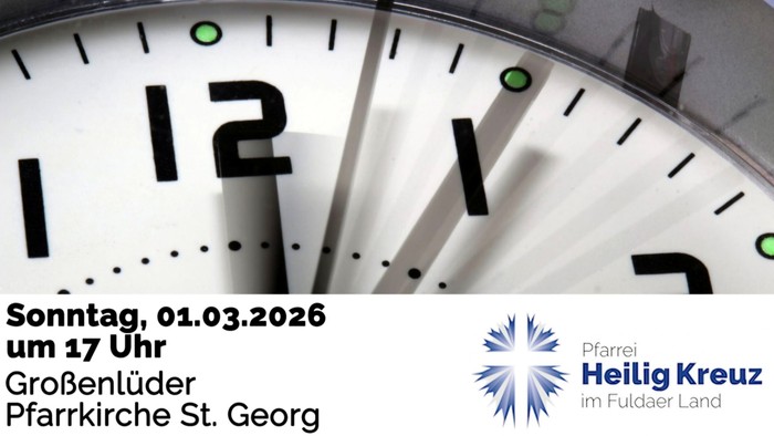 Uhr-Bild zur Bewerbung einer Kirchenveranstaltung am 1. März 2026 um 17 Uhr mit dem Titel *„1200 Sekunden kleine Abenteuer“* in Großenlüder.