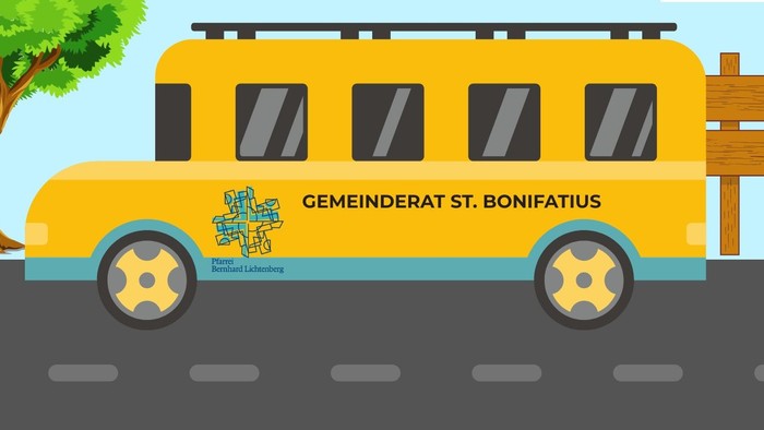 Plakat für einen Gemeindefahrtstag zur Fazenda Nachauen am 5. September 2026 mit Busdetails und Anmeldeinformationen.