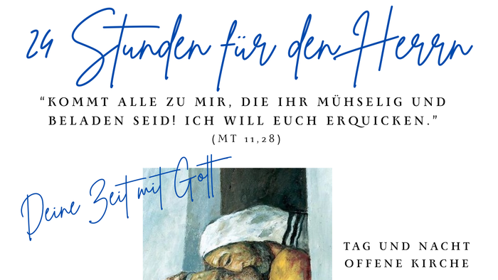Plakat lädt zu einer 24-stündigen Andacht mit Gott ein, mit Gebet und Besinnung in einer Berliner Kirche.