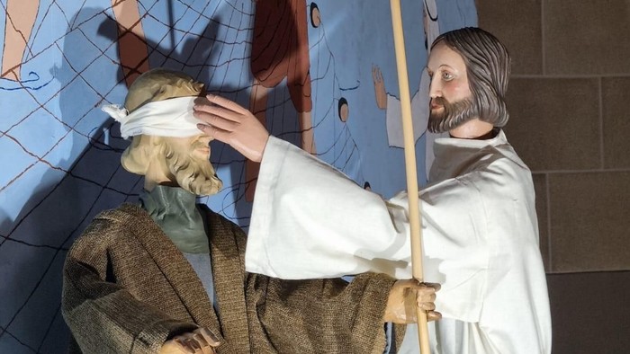 Bild der Fastenkrippe Marien Rothebusch zum 4. Fastensonntag: Jesus heilt einen Blinden