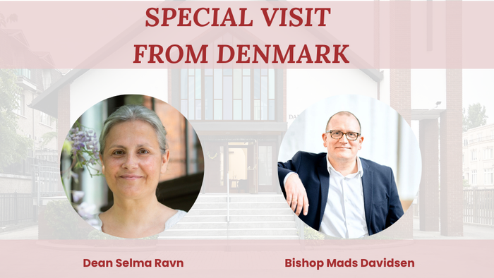 Announcement of a special visit from Denmark by Dean Selma Ravn and Bishop Mads Davidsen on March 22.
