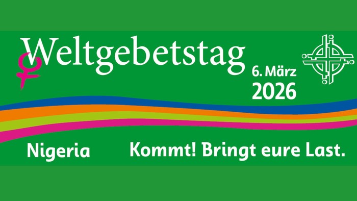 Weltgebetstag 2026 Plakat mit Fokus auf Nigeria und dem Motto: „Kommt! Bringt eure Lasten.“