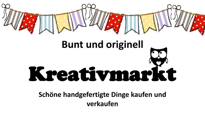 Ein Werbeplakat für den Kreativmarkt mit allen wichtigen Informationen, die auch im Text stehen.